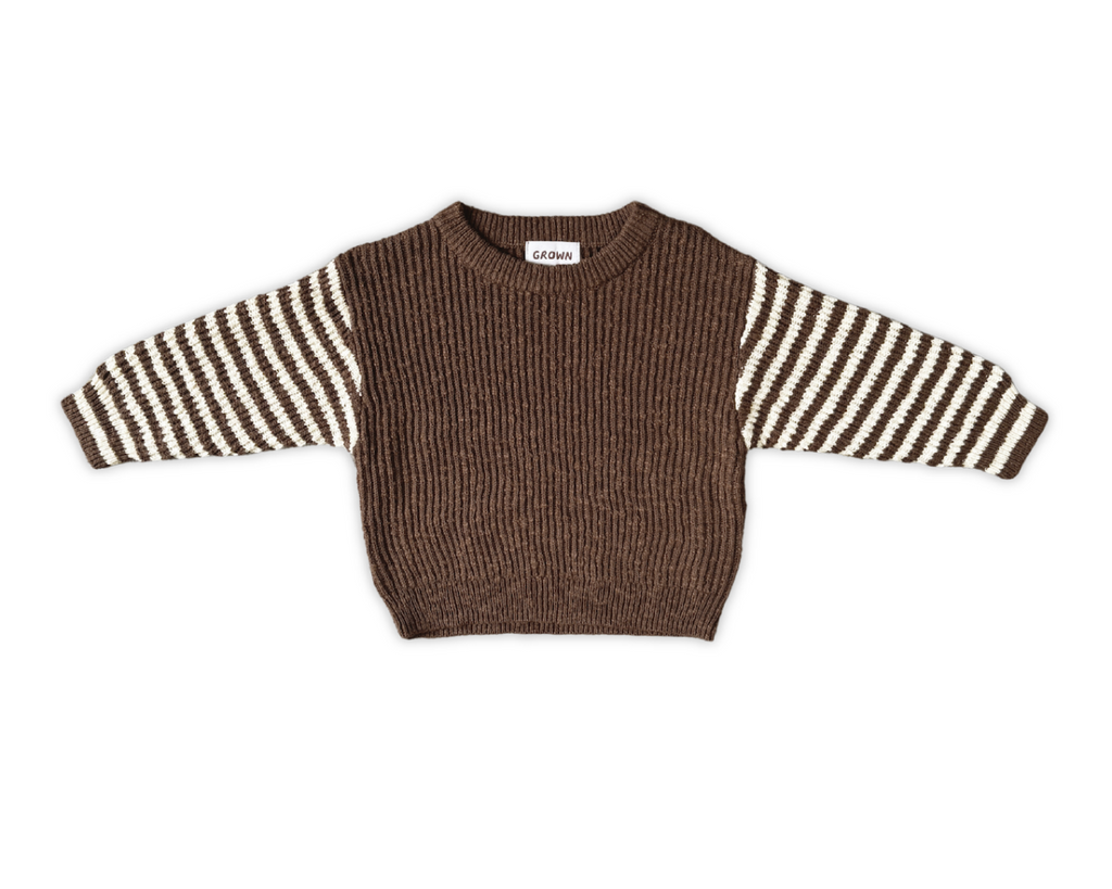 GROWN Organic Stripe Sleeve Knit Pull Over - Espresso