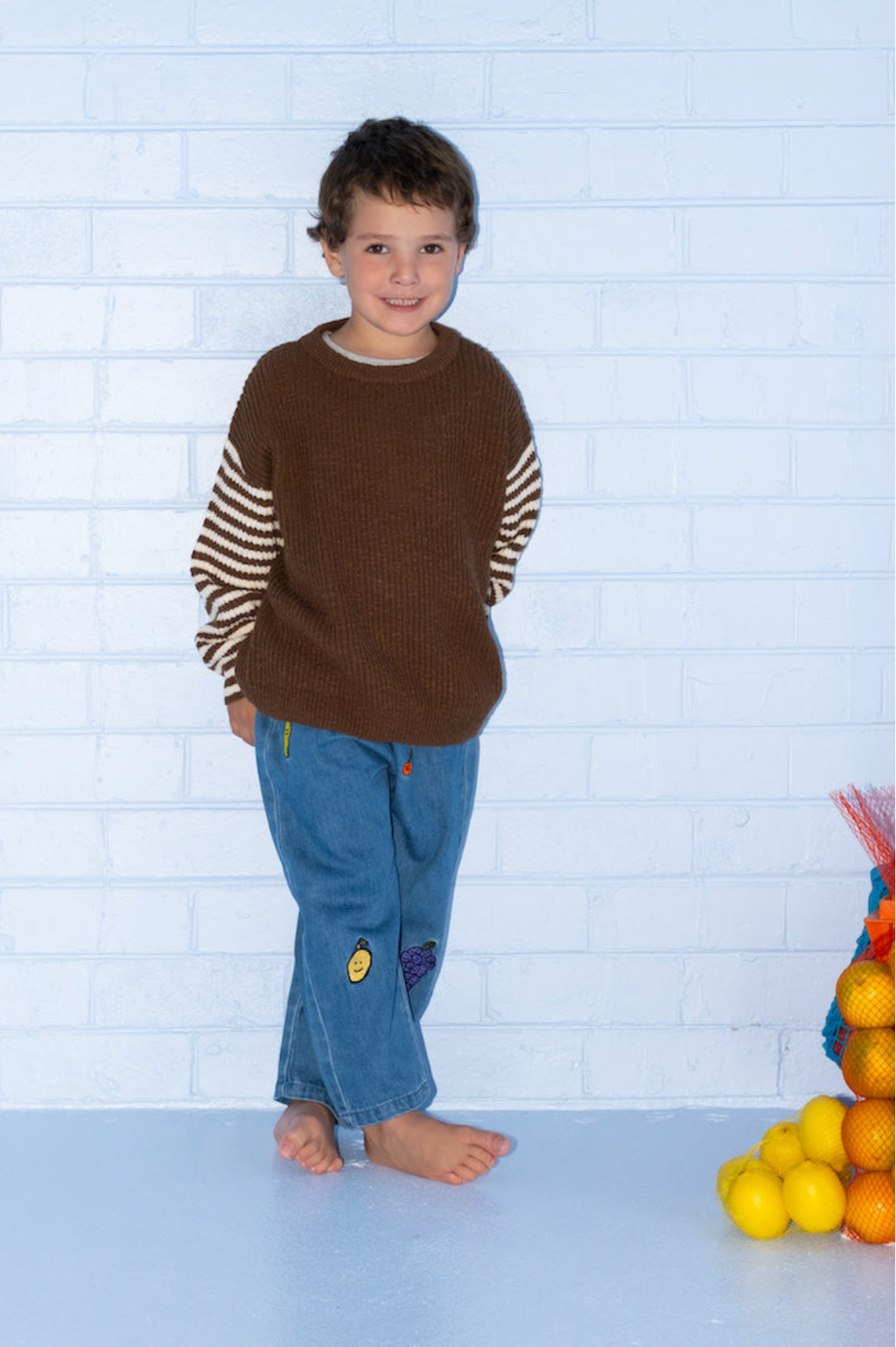 GROWN Organic Stripe Sleeve Knit Pull Over - Espresso
