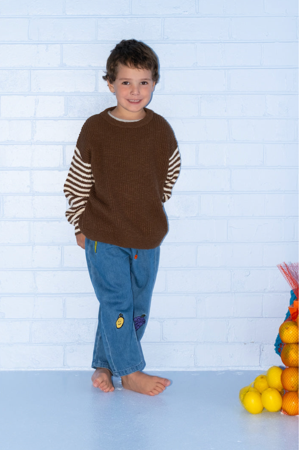 GROWN Organic Stripe Sleeve Knit Pull Over - Espresso