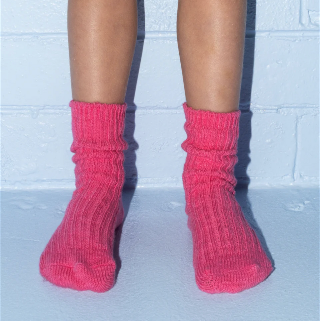 Cotton Slub Chunky Rib Socks - Raspberry