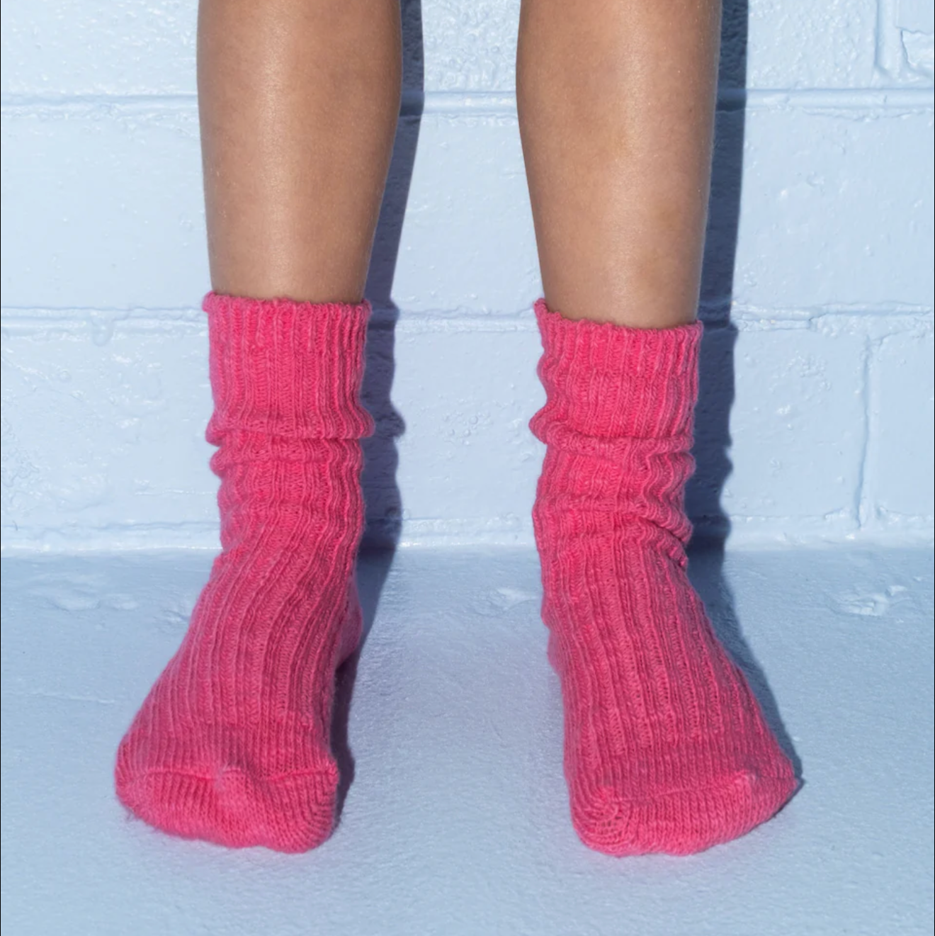 Cotton Slub Chunky Rib Socks - Raspberry
