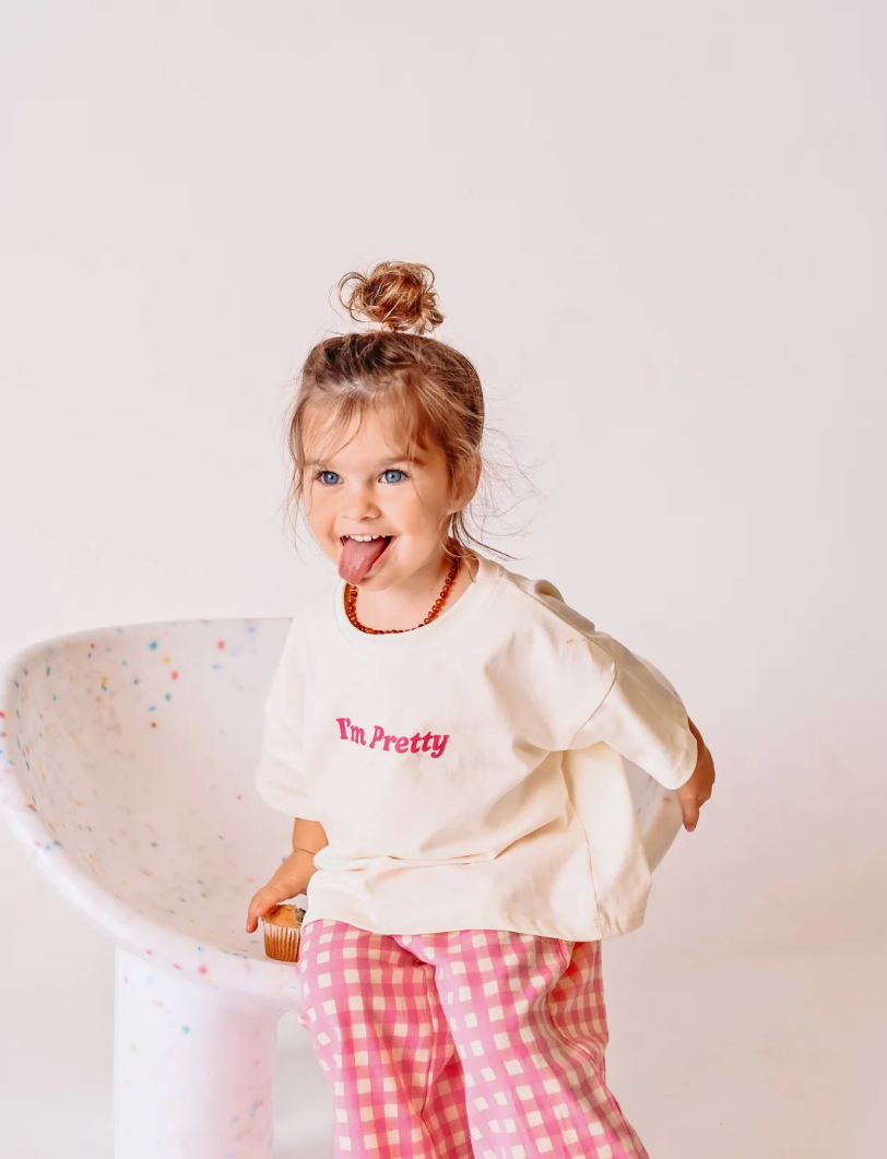 I'm Pretty Tee - Cream & Pink   PRE ORDER JUNE