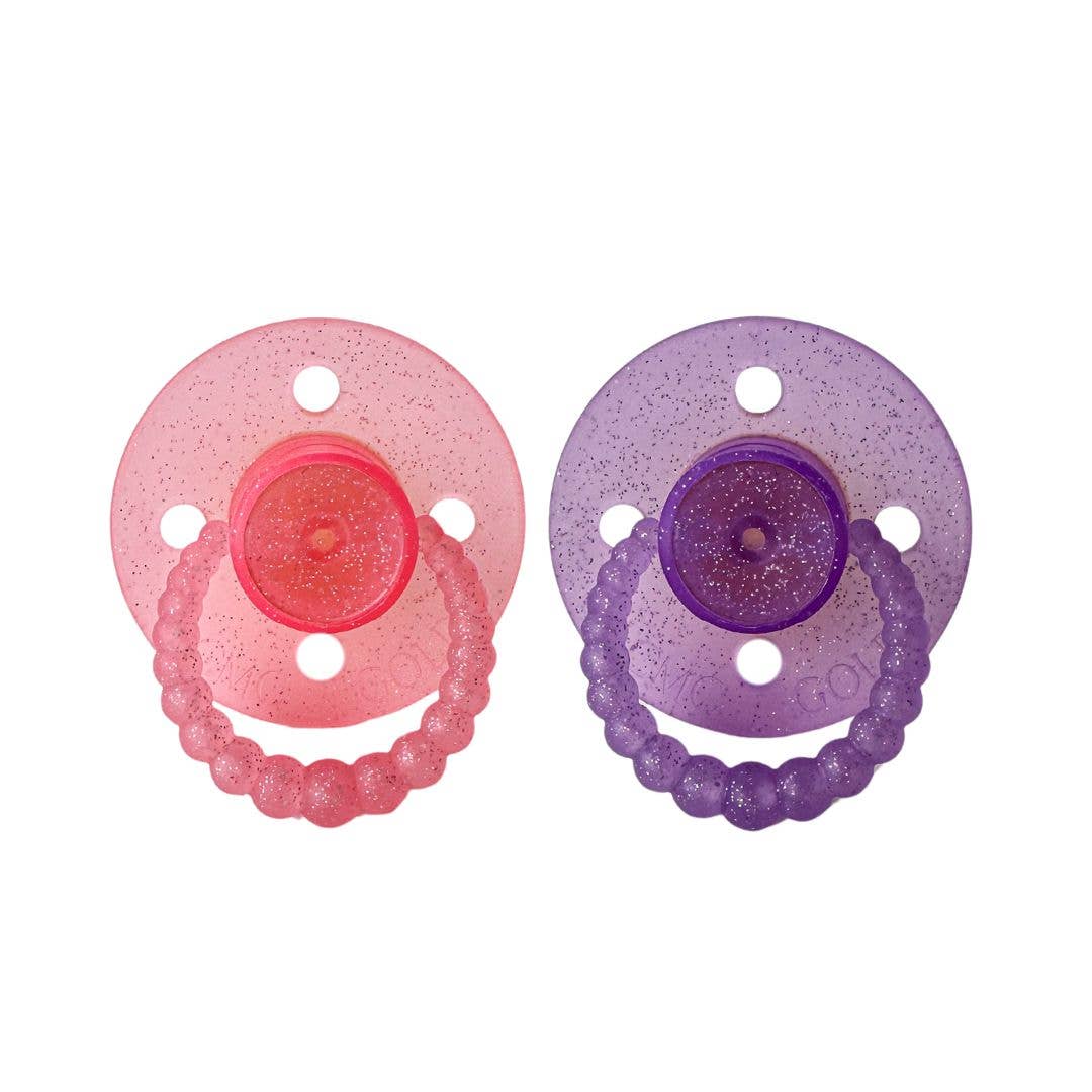CMC 'Bubble' Dummies Glitter Baby Pink + Glitter Lavender: Size 2
